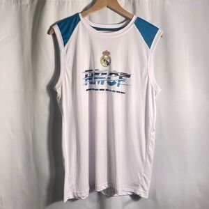 Real Madrid Sleeveless Jersey Tank Top Soccer Football‎ L/G White Teal RMCF EUC